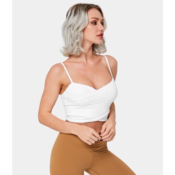 Halara Spaghetti Strap Crossover Plain Cropped Tank Top in White Size Small - Picture 1 of 8